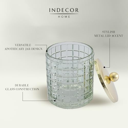 Sage Colored Tranlucent Apothecary Etched Geometric Grid Glass Jar W