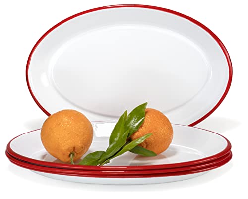 Set of 4 Enamelware Metal Classic 13" Serving Oval Tray Platter (4 Count)