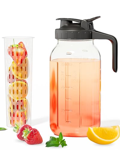 64oz (2quart) Mason Jar Pitcher, Glass Pitcher with Lid for Tea & Cold Brew