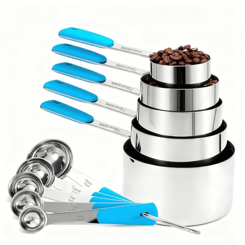 Measuring Cups and Spoons Set Stainless Steel 10 Piece for Cooking and Baking (10 Count)