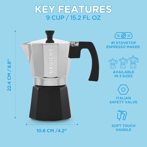 Milano Stovetop Espresso Maker Moka Pot 9 espresso Cup Tuxedo Black