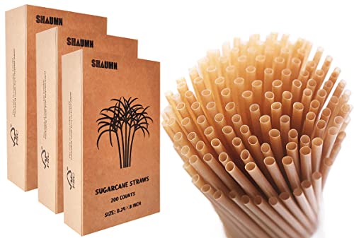 600pcs Sugarcane Straws Disposable 8 Inch Plasticless Sturdy Smoothie Straws Not Foggy Compatible with All Lid Types (200 Count)