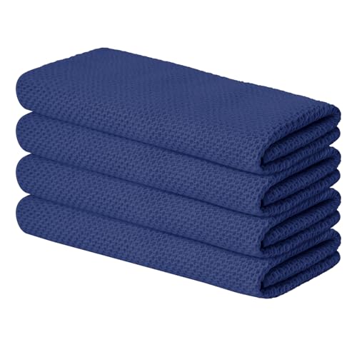 100% Cotton Navy Blue Waffle Weave Kitchen Dish Cloths (4 Count)