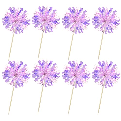 30Pcs Foil Firework Cupcake Toppers Sparkle Tinsel Cupcake Picks Happy Birthday Cake Decorations Drink Stirrers Cocktail Food Fruit Toothpicks for Baby Shower Graduation Party Supplies Purple (30 Count)