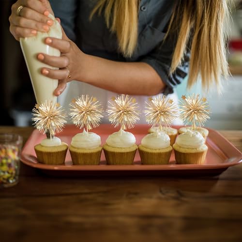 30Pcs Foil Firework Cupcake Toppers Party Birthday Cake Toppers Supplies Sparkle Tinsel Cocktail Fruit Toothpick for Birthday Wedding Graduation Party Supplies Gold (30 Count)