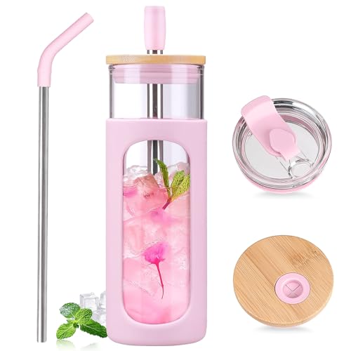 24oz Glass Tumbler with 2 Lids and Straws