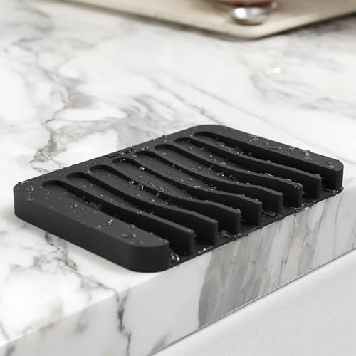 Self Draining Silicone Dish Drying Mat and Silicone Soap Dish Holder for Bathroom or Kitchen Counter in Dark Grey