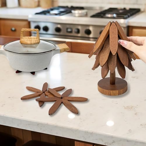Wooden Tree Shaped Trivets Set for Coffee Table (4 Count)
