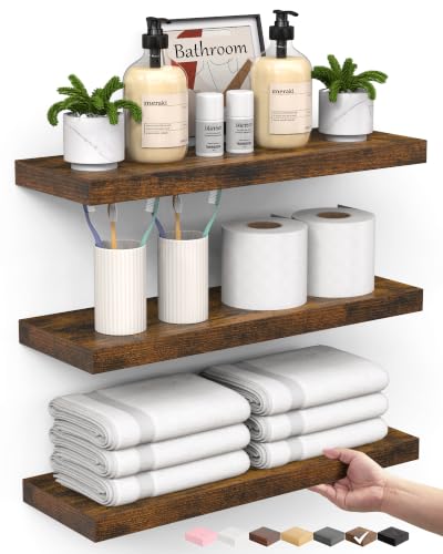 Rustic Brown Bathroom Floating Shelves