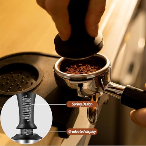 Espresso Tamper Calibrated Spring Loaded Coffee Tamper with Silicone Mat