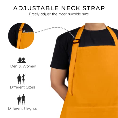 Cotton Apron for Women Men with 3 Pockets Chef Kitchen Aprons for Cooking Adjustable Bib for BBQ