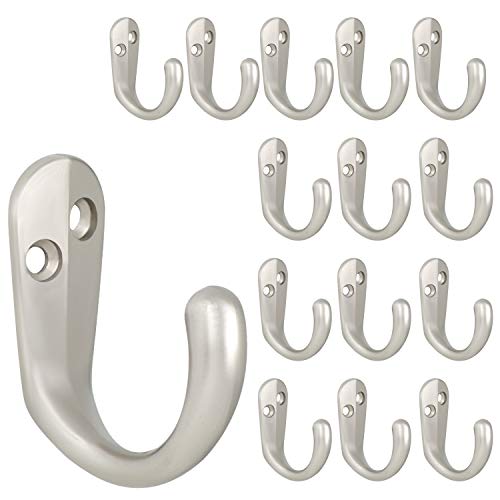 15PCS Coat Hooks Wall Mounted Silvery Single Prong Robe Hook (15 Count)