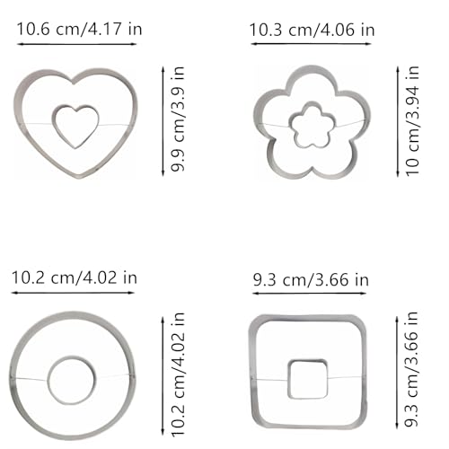 Linzer Cookie Cutters Set Stainless Steel 4Pcs（Round+Square+Heart+Flower） (4 Count)