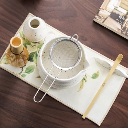 7 piece matcha kit includes matcha bowl. white speckled matcha tea set with bamboo whisk (7 Count)