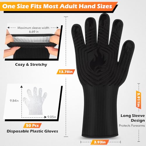BBQ Gloves 1472°F Heat Resistant Fireproof Silicone Oven Mitts (10.5822 Ounce)