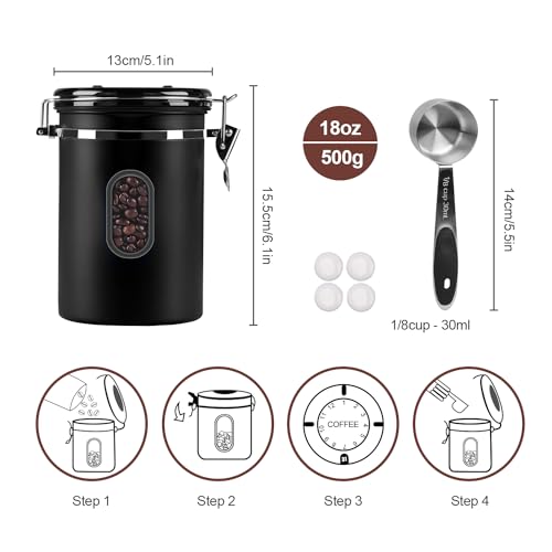 1500ML Airtight Coffee Canister with Date Tracker&Transparent Window