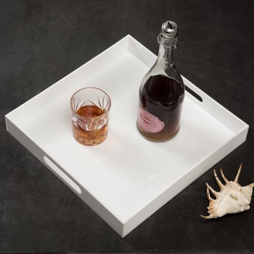 Glossy White Sturdy Acrylic Serving Tray with Handles