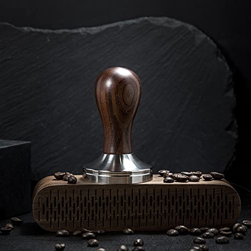 Coffee Tamper Espresso Press with Tamper Mat 304 Stainless Steel Flat Base Wooden Handle for Coffee Grounds Barista Espresso Machines Accessory