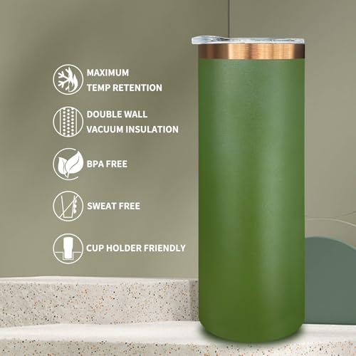 20 oz Skinny Tumblers Bulk with Lids and Straws Army Green (8 Count)