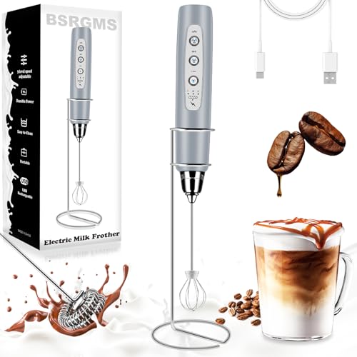 Milk Frother Wand Rechargeable Handheld Whisk Coffee 3 Speed Adjustable