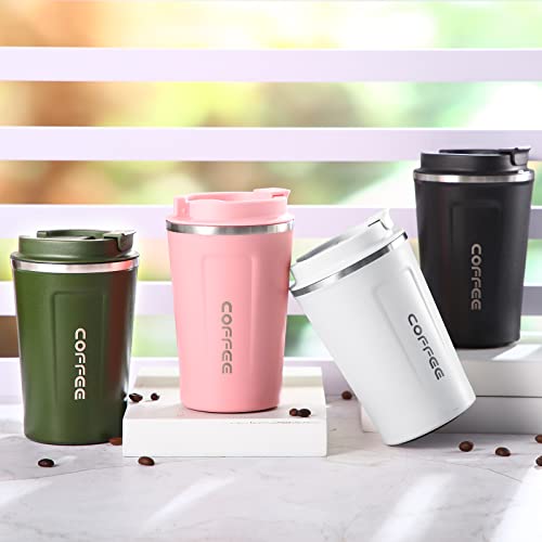 4 Pcs 13 oz Travel Coffee Mug Insulated Reusable Coffee Cups with Leakproof Lid Stainless Steel Portable Tumbler for Keep Hot or Ice Milk Tea (4 Count)