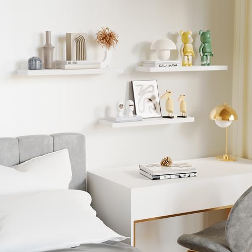 3 Pack 24" White Modern Wooden Floating Shelves (3 Count)