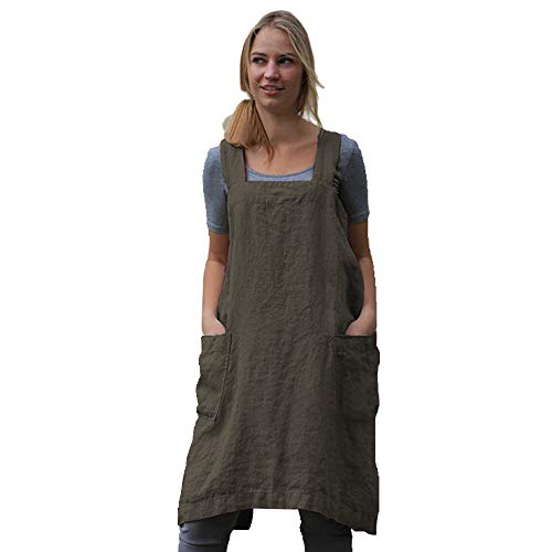 Women’s Pinafore Square Apron Baking Cooking Gardening Works Cross Back Cotton