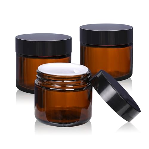 2oz Glass Cosmetic Jars With Lids 3pcs Small Makeup Containers (3 Count)