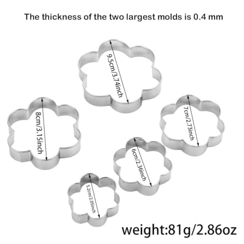 Flower Cookie Cutters Stainless Steel. (5 Count)