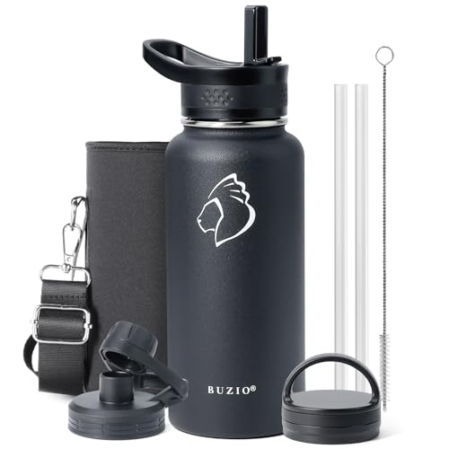 32 oz Water Bottle Insulated with Straw & 3 Lids