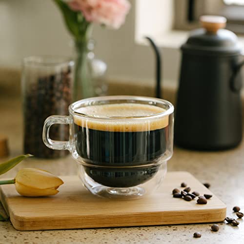 BTaT Double Walled Stackable Glass Coffee Mugs (4 Count)