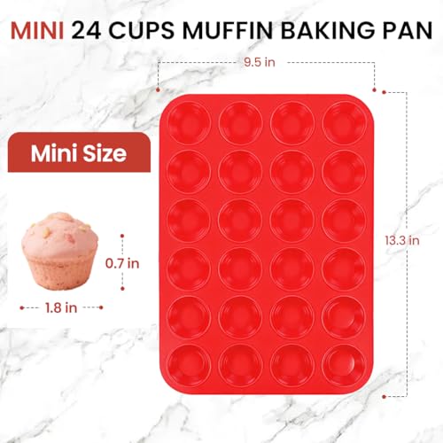 Silicone Mini Muffin Pan 3 Pack 24 Cups Nonstick Mini Cupcake Pan for Baking Muffins Cupcakes Egg Bites Fat Bombs (3 Count)