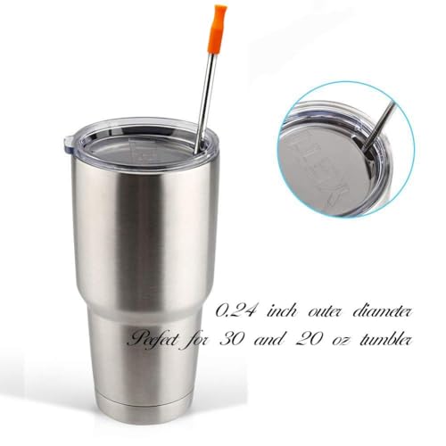 Stainless Steel Metal Straws with Silicone Tips Set of 10 Straight Reusable Drinking Straws for 20oz 30oz Tumblers