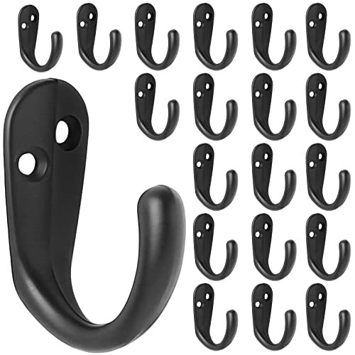 20PCS Coat Hooks Wall Mounted Black Single Prong Robe Hook (20 Count)
