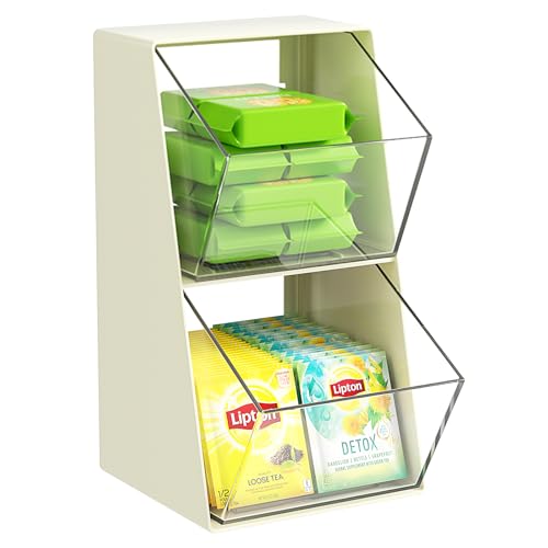 Acrylic Tea Bag & K Cup Organizer with 2 Transparent Drawers
