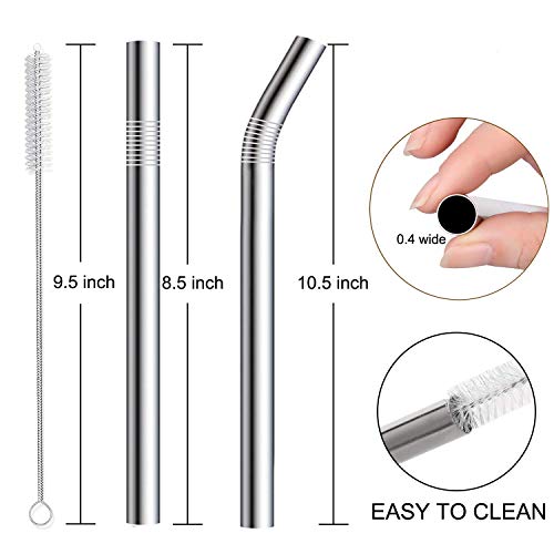 4 Pack 0.4" Wide Bore Reusable Stainless Steel Metal Smoothie Straws (4 Count)