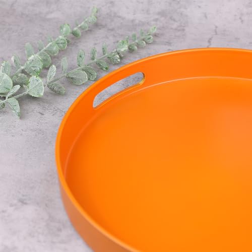 Round Orange Decorative Serving Tray with Handles
