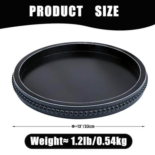 Black Round Wood Decorative Ottoman Tray for Coffee Table