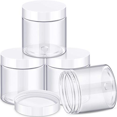 4 Pcs Plastic Jars Wide Mouth with Lids (8 Ounce)