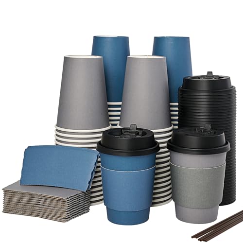 100 Pack 12 oz Disposable Coffee Cups with Lid (100 Count)