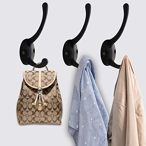 12 Pack Black Double Coat Hooks Wall Mounted with 24 Screws (12 Count)