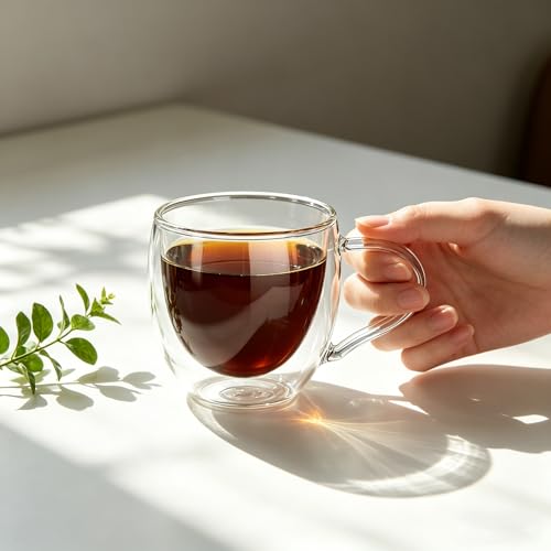 Double Wall Glass Coffee Mugs with Handle (2 Count)