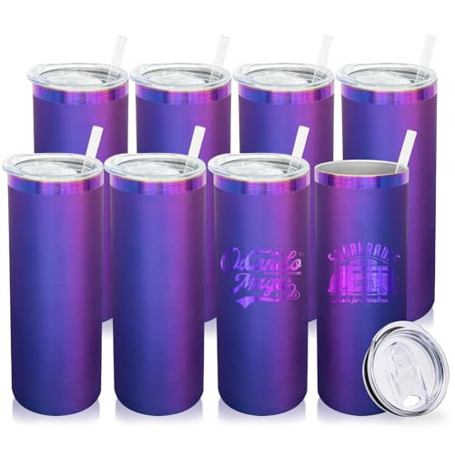 20 oz Skinny Tumblers Bulk with Lids and Straws Blue (8 Count)