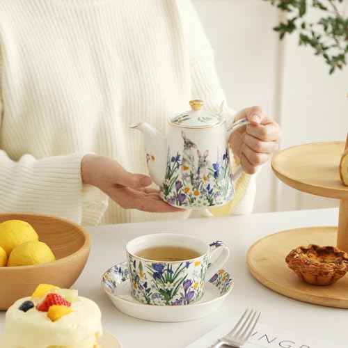 Porcelain Tea Set with Removable Stainless Steel Infuser for Afternoon Tea