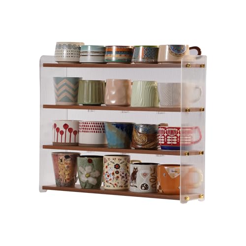 Mug Shelf 4 Tier Walnut Coffee Cup Displays