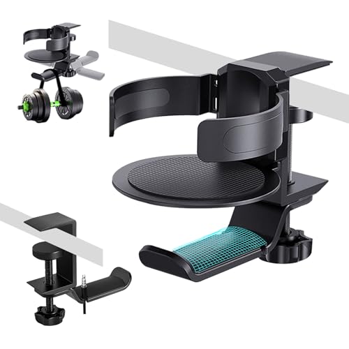 Aluminum Under Desk Cup Holder with Headphone Hook & Cable Clip