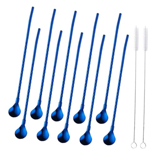 10 pcs Metal Straw Spoons with 2 Cleaning Brushes