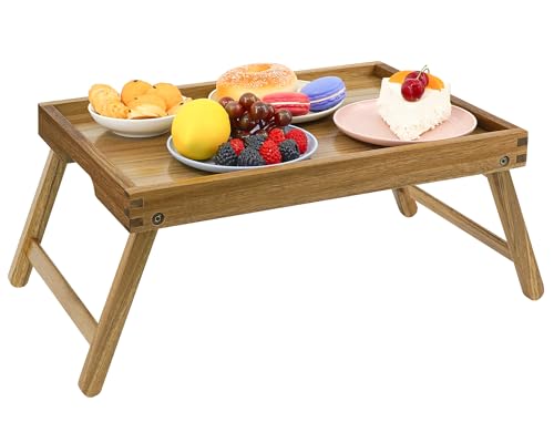Acacia Bed Tray Table with Folding Legs