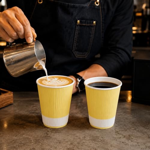 Ripple Wall Coffee Cups 500 Count 12 Ounce Insulated Light Yellow Paper Cups