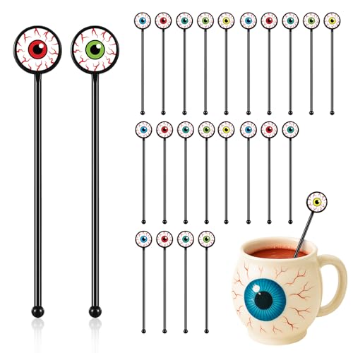 30 Pcs Halloween Swizzle Sticks Horror Eyeball Fall Drink Stirrers